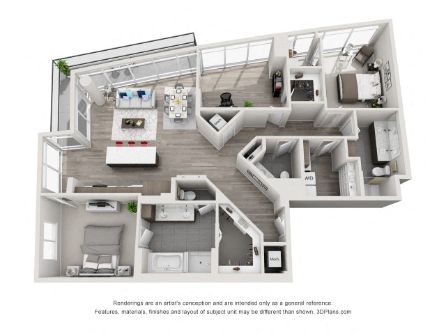 Floor plan for 3 beds, 2 baths, 1995 sqft